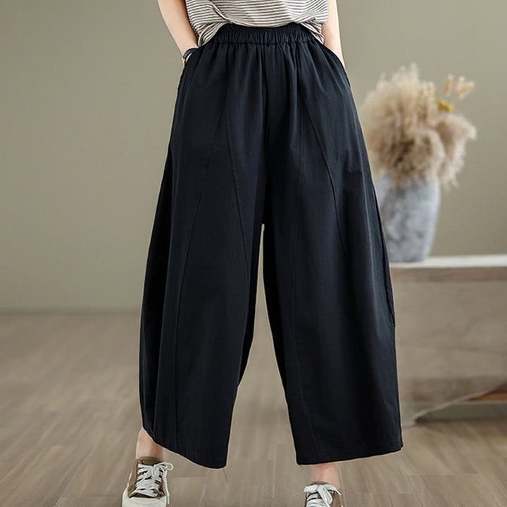 Buddha Stones Casual Plain Cotton Women's 7-8 Length Wide Leg Pants With Pockets - image 12