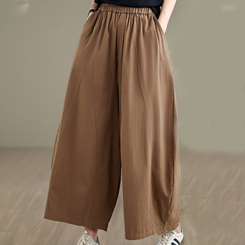 Buddha Stones Casual Plain Cotton Women's 7-8 Length Wide Leg Pants With Pockets - image 15