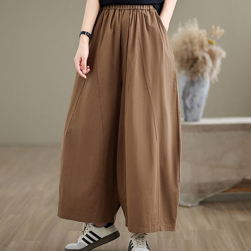 Buddha Stones Casual Plain Cotton Women's 7-8 Length Wide Leg Pants With Pockets - image 16