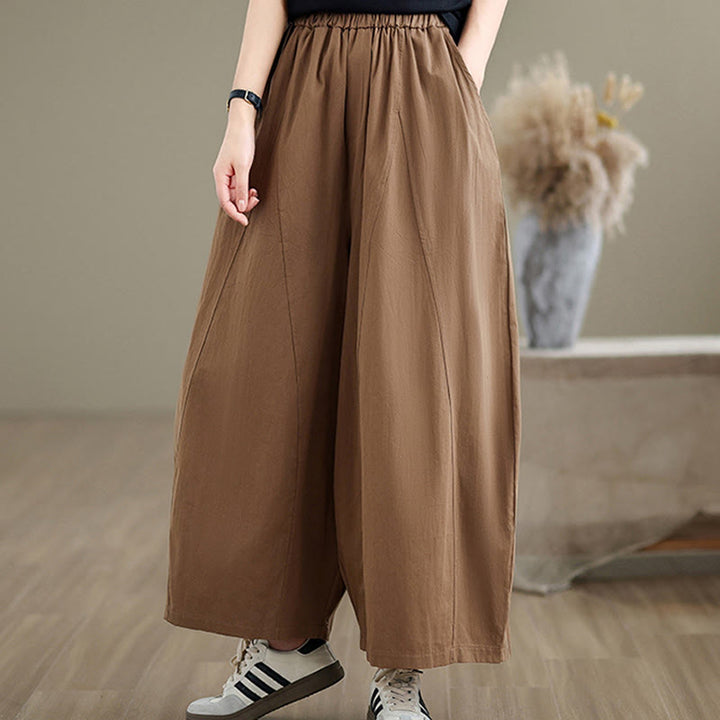 Buddha Stones Casual Plain Cotton Women's 7-8 Length Wide Leg Pants With Pockets - image 16