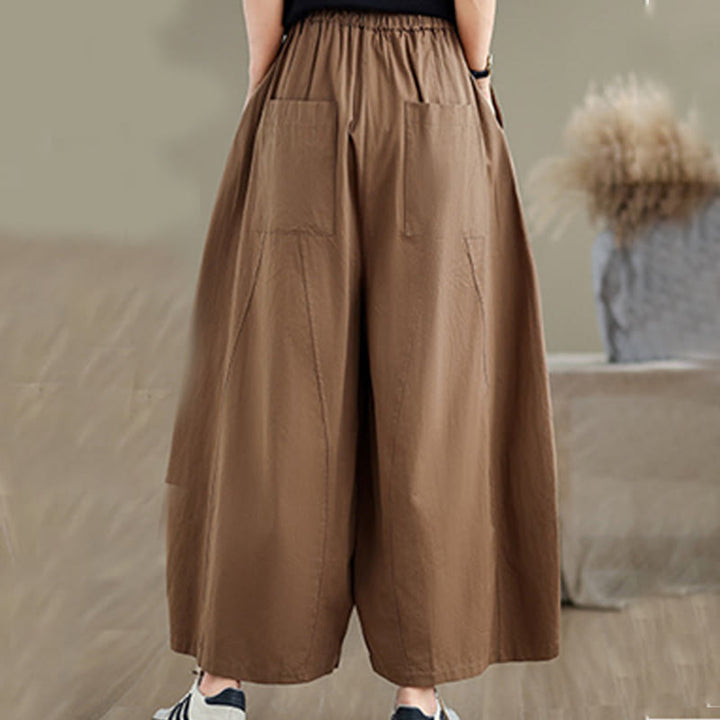 Buddha Stones Casual Plain Cotton Women's 7-8 Length Wide Leg Pants With Pockets - image 14