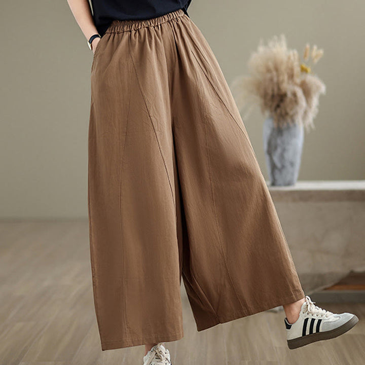 Buddha Stones Casual Plain Cotton Women's 7-8 Length Wide Leg Pants With Pockets - image 21