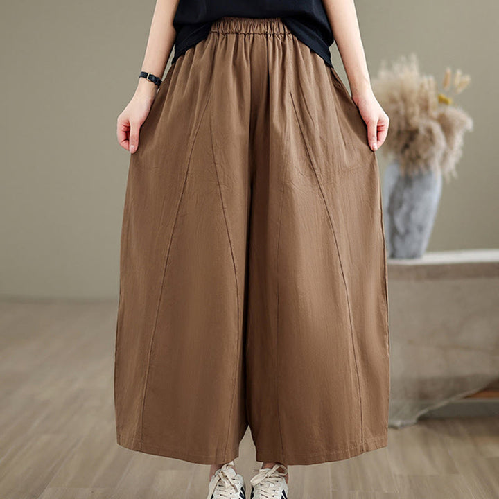 Buddha Stones Casual Plain Cotton Women's 7-8 Length Wide Leg Pants With Pockets - image 19