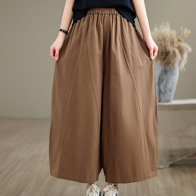 Buddha Stones Casual Plain Cotton Women's 7-8 Length Wide Leg Pants With Pockets - Peru - US8-10，UK/AU12-14，EU40-42 (2XL) - image 13