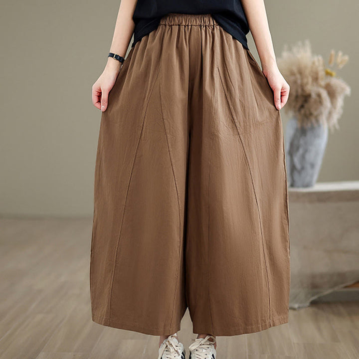 Buddha Stones Casual Plain Cotton Women's 7-8 Length Wide Leg Pants With Pockets - Peru - US8-10，UK/AU12-14，EU40-42 (2XL) - image 13