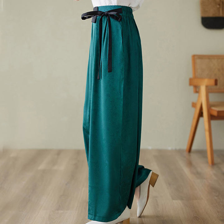 Buddha Stones Casual Jacquard Lace-up Cotton Women's Wide Leg Pants With Pockets - image 3
