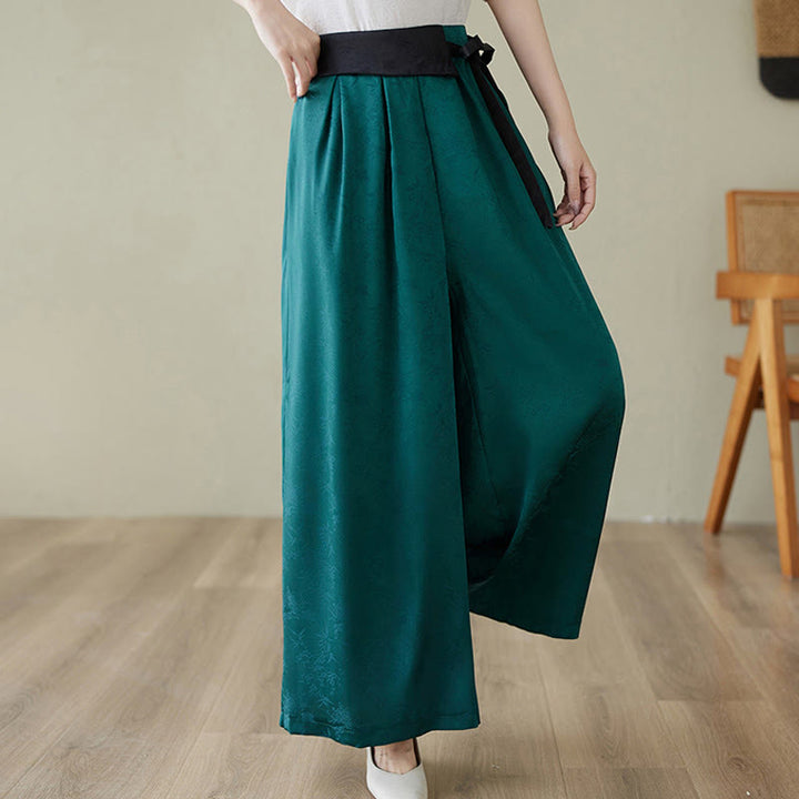 Buddha Stones Casual Jacquard Lace-up Cotton Women's Wide Leg Pants With Pockets - image 8