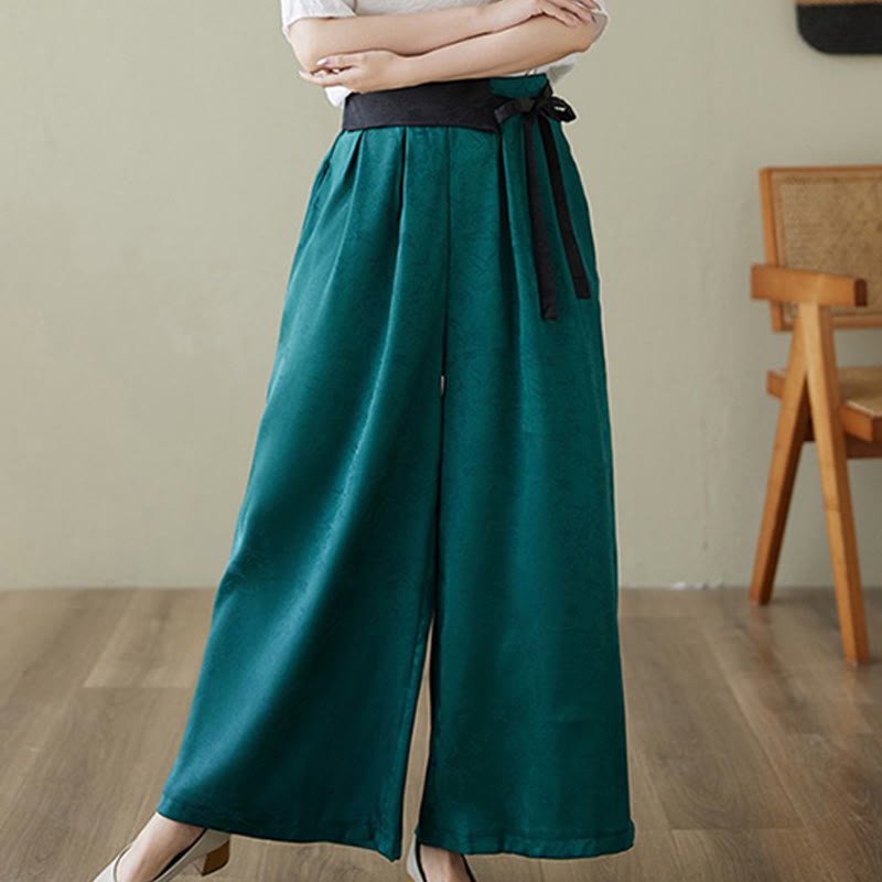 Buddha Stones Casual Jacquard Lace-up Cotton Women's Wide Leg Pants With Pockets - image 5