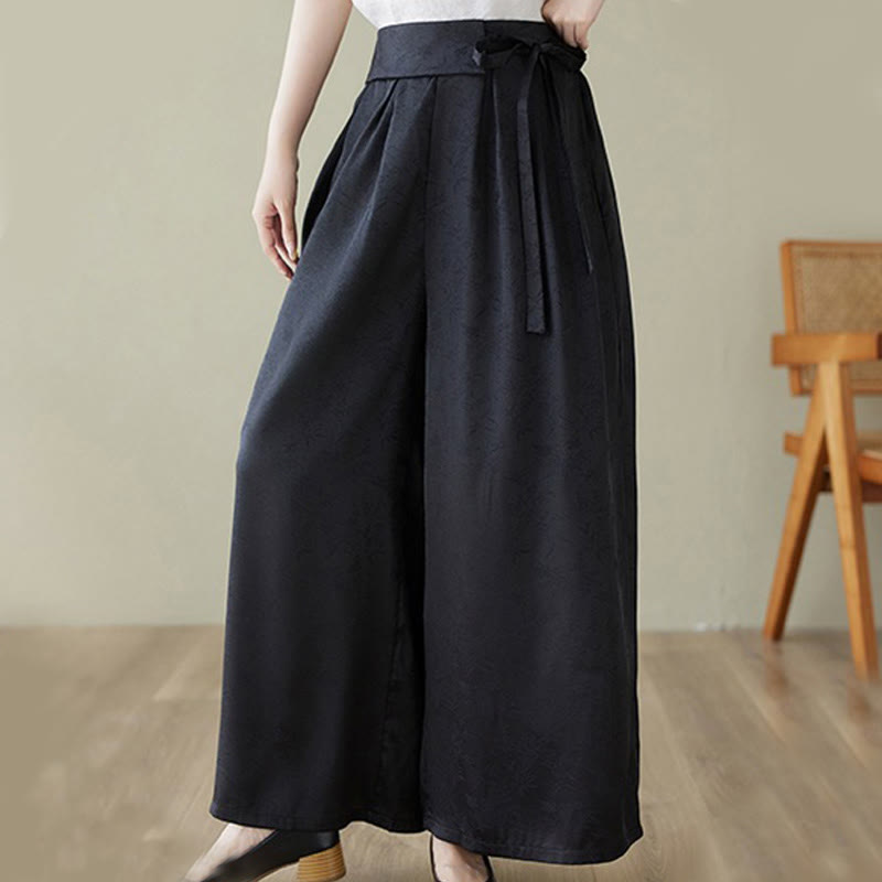 Buddha Stones Casual Jacquard Lace-up Cotton Women's Wide Leg Pants With Pockets - Black - US8-10，UK/AU12-14，EU40-42 (2XL) - image 11
