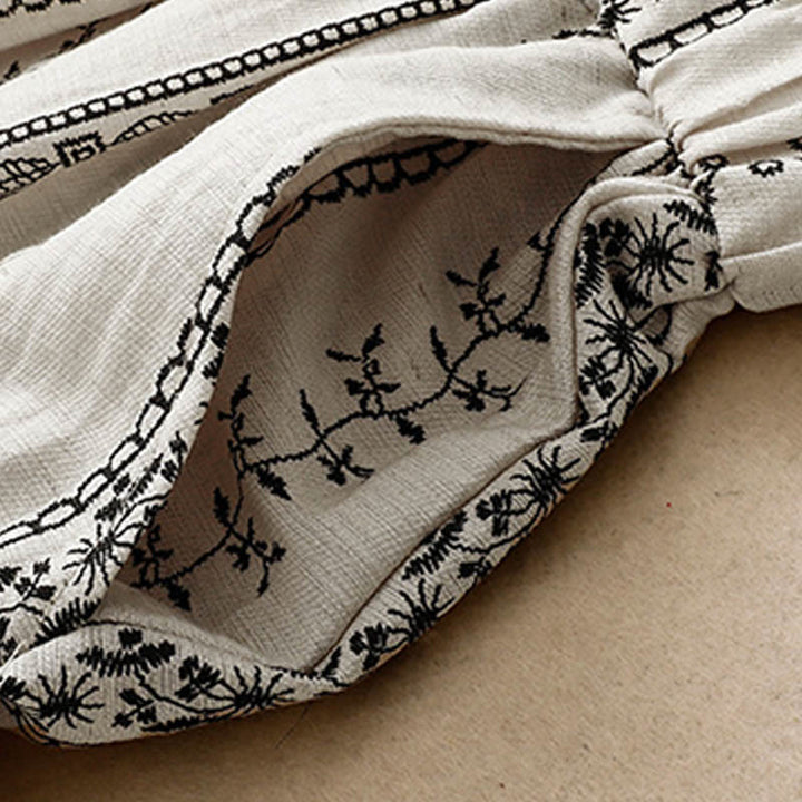 Buddha Stones Casual Vertical Printing Cotton Linen Women's Wide Leg Pants With Pockets - image 7