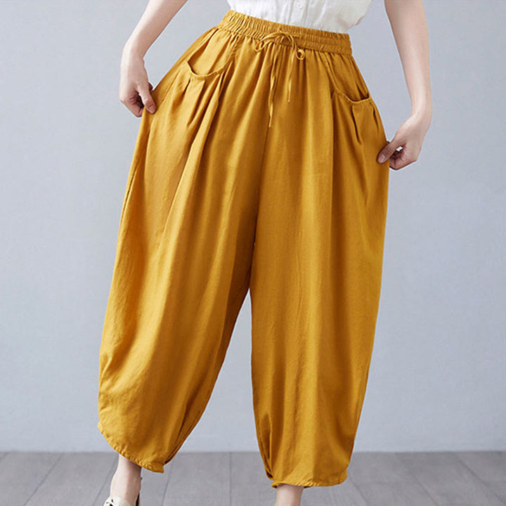 Buddha Stones Summer Plain Cropped Pants Women's Cotton Linen Harem Pants With Pockets - image 37