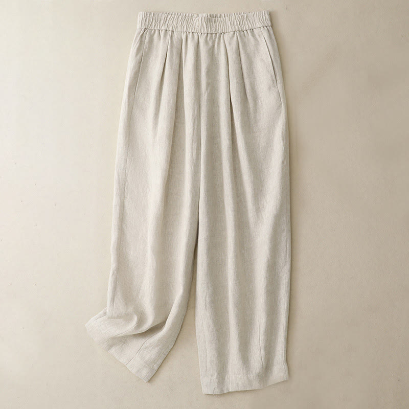 Buddha Stones Summer Plain Women's Cotton Linen Harem Pants With Pockets - Beige - US8-10，UK/AU12-14，EU40-42 (2XL) - image 11