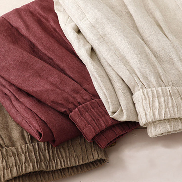 Buddha Stones Summer Plain Women's Cotton Linen Harem Pants With Pockets - image 19