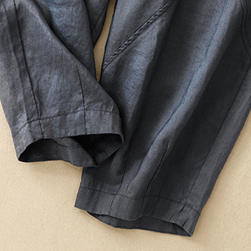 Buddha Stones Casual Plain Cropped Pants Women's Linen Harem Pants With Pockets - image 3
