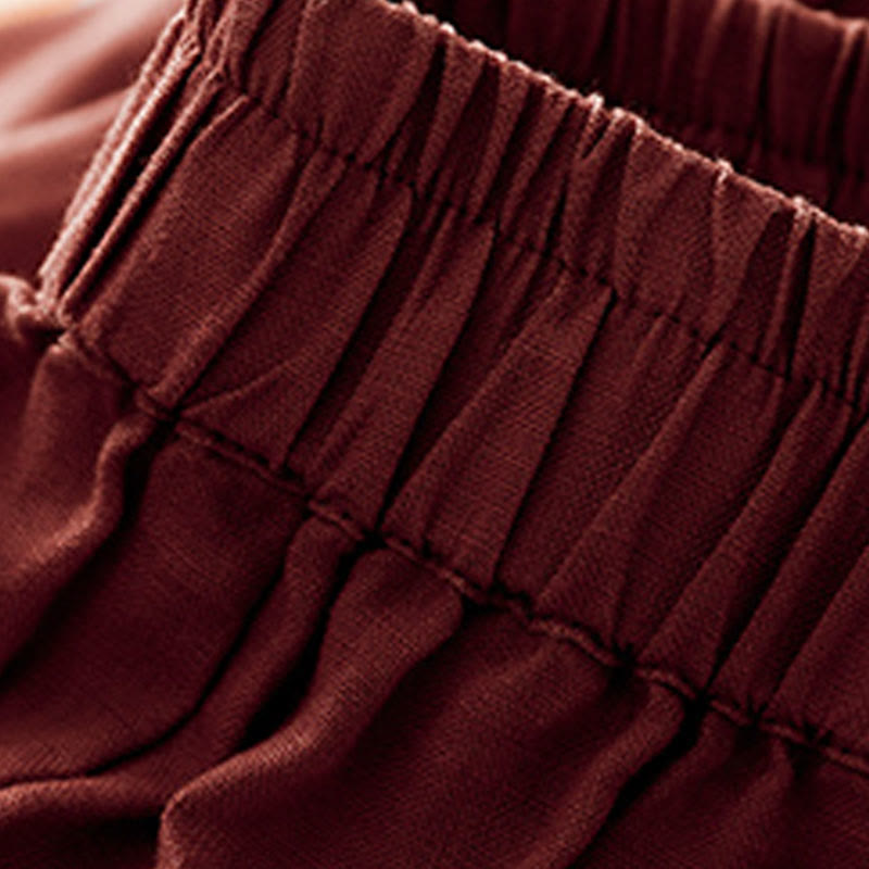 Buddha Stones Casual Plain Cropped Pants Women's Cotton Linen Harem Pants With Pockets - image 17