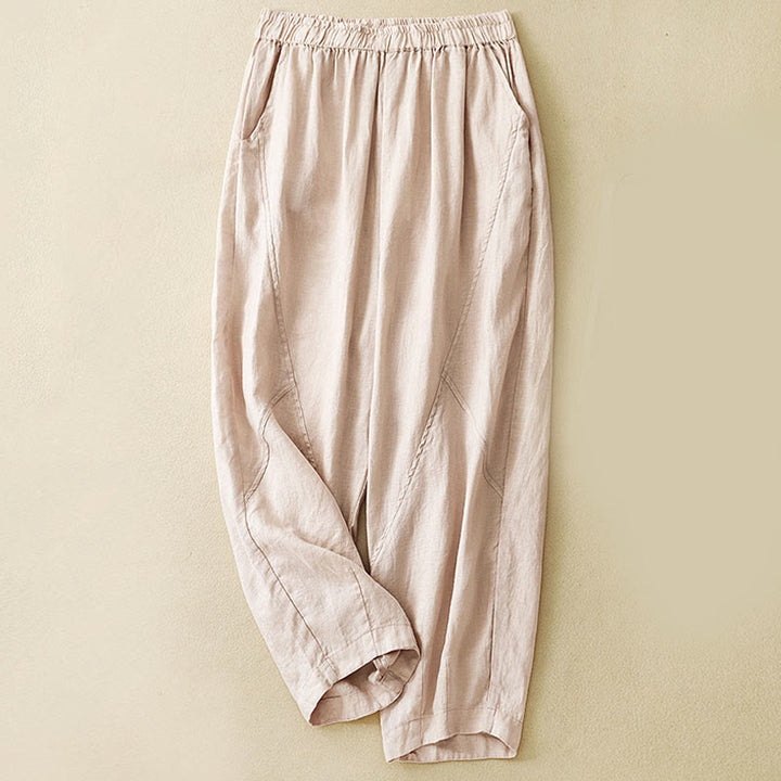 Buddha Stones Casual Plain Cropped Pants Women's Linen Harem Pants With Pockets - PeachPuff - US8-10，UK/AU12-14，EU40-42 (2XL) - image 20