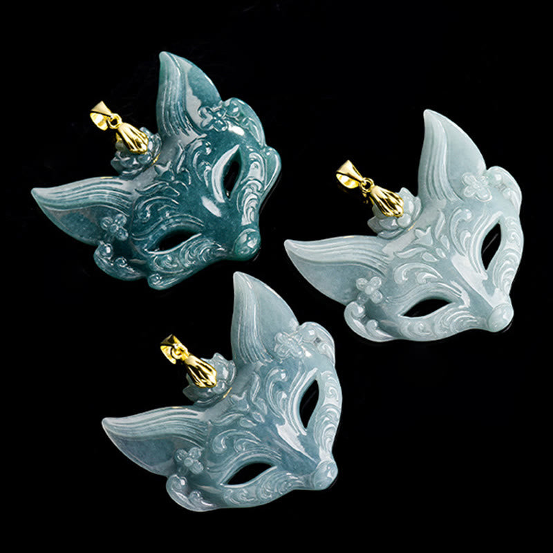 Buddha Stones Fox Mask Jade Titanium Steel Necklace Luck Pendant - image 11