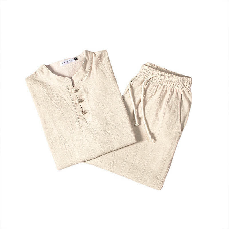 Buddha Stones Pure Color Cotton Linen Long Sleeve Top Pants Clothing Men's Set - image 10