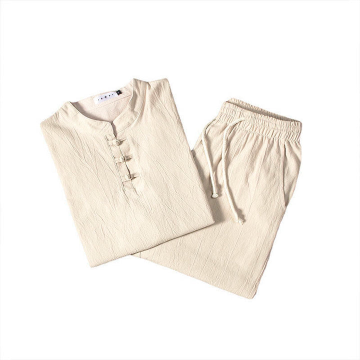 Buddha Stones Pure Color Cotton Linen Long Sleeve Top Pants Clothing Men's Set - image 10
