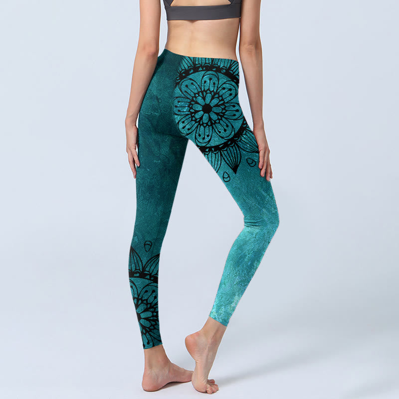 Buddha Stones Green Sunflowers Blossoms Print Gym Leggings Women's Yoga Pants - image 4