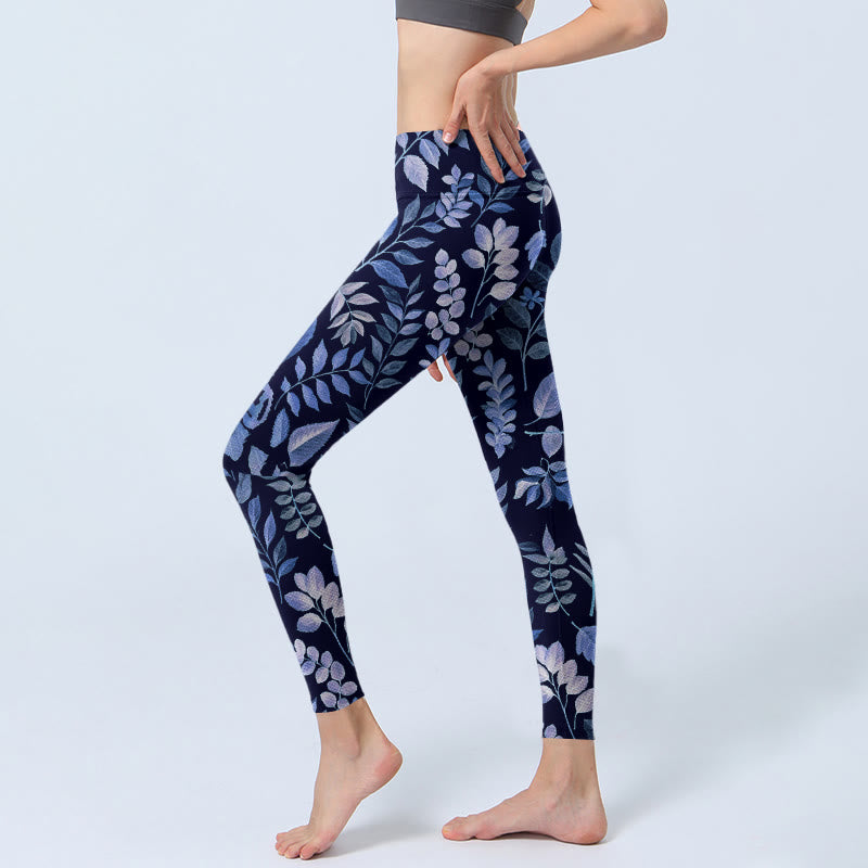 Buddha Stones Purple Leaves Print Gym Leggings Women's Yoga Pants - image 2