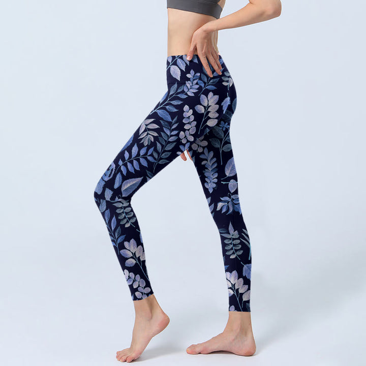 Buddha Stones Purple Leaves Print Gym Leggings Women's Yoga Pants - image 2
