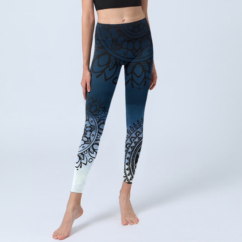 Buddha Stones Circular Mandala Flower Print Gym Leggings Women's Yoga Pants - image 6