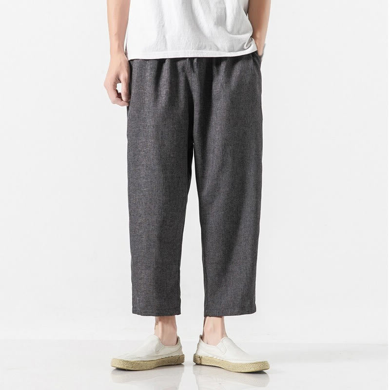 Buddha Stones Summer Plain Men's 7-8 Length Cotton Linen Pants With Pockets - Black - US/UK/AU46，EU56 (5XL) - image 11
