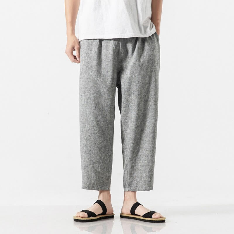Buddha Stones Summer Plain Men's 7-8 Length Cotton Linen Pants With Pockets - LightGrey - US/UK/AU46，EU56 (5XL) - image 25
