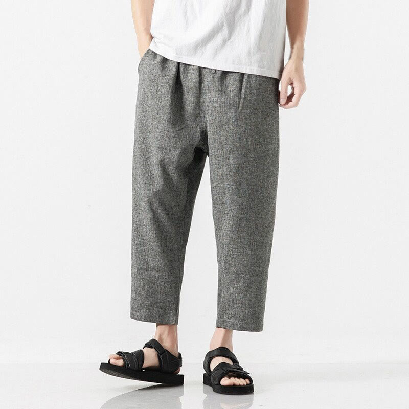 Buddha Stones Summer Plain Men's 7-8 Length Cotton Linen Pants With Pockets - DarkGray - US/UK/AU46，EU56 (5XL) - image 18