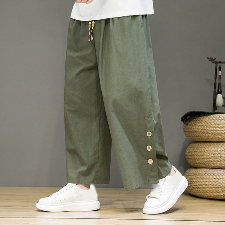 Buddha Stones Solid Color Linen Buttons Drawstring Men's Straight Leg Pants With Pockets - DarkSeaGreen - US/UK/AU46，EU56 (5XL) - image 26