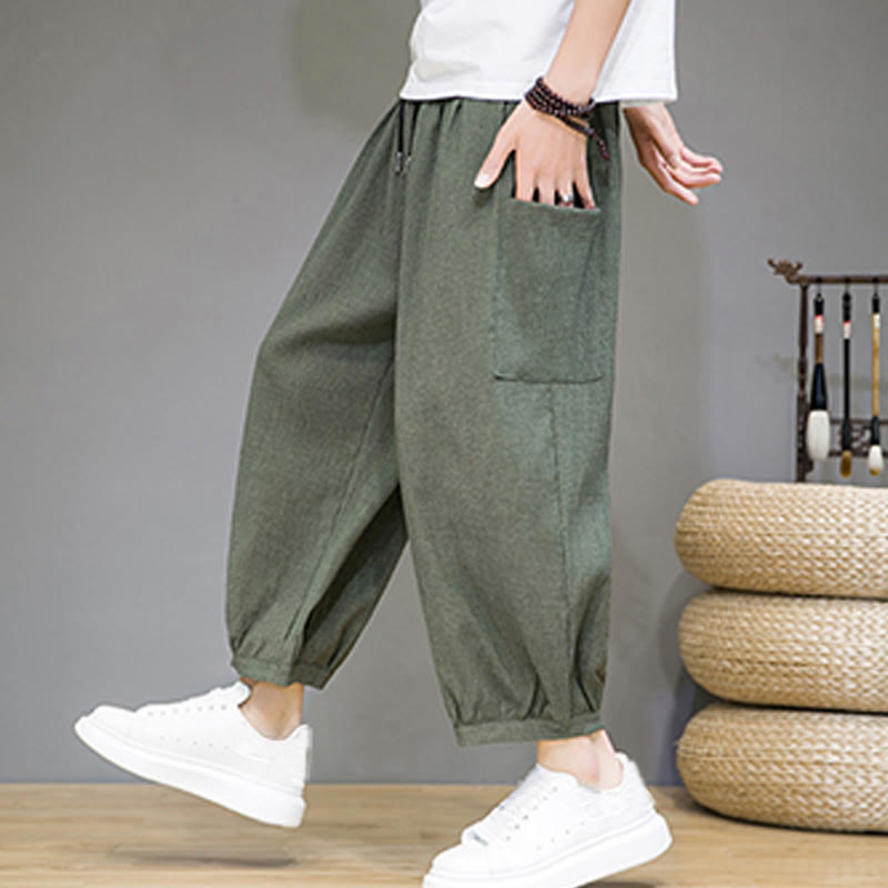 Buddha Stones Casual 7-8 Length Cropped Men's Harem Pants With Side Pockets - DarkSeaGreen - US/UK/AU46，EU56 (5XL) - image 1