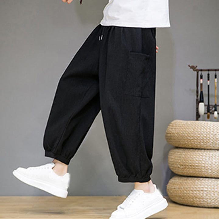 Buddha Stones Casual 7-8 Length Cropped Men's Harem Pants With Side Pockets - Black - US/UK/AU46，EU56 (5XL) - image 9