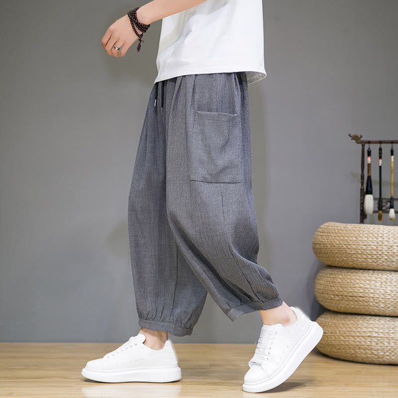 Buddha Stones Casual 7-8 Length Cropped Men's Harem Pants With Side Pockets - DarkGray - US/UK/AU46，EU56 (5XL) - image 18