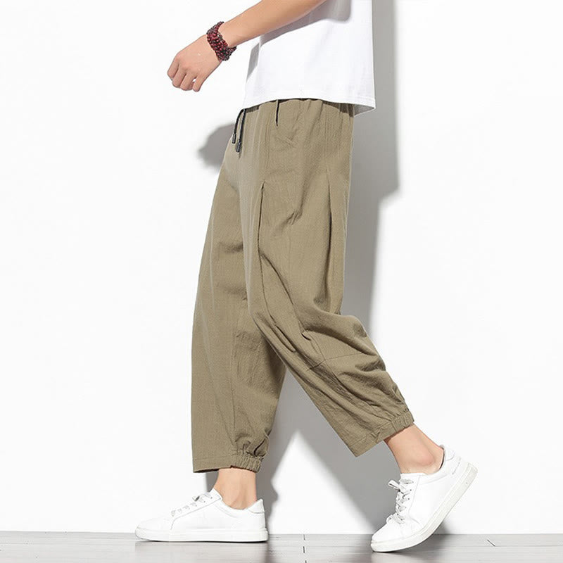 Buddha Stones Summer Men's 7-8 Length Cotton Linen Carrot Pants With Pockets - BurlyWood - US/UK/AU46，EU56 (5XL) - image 1