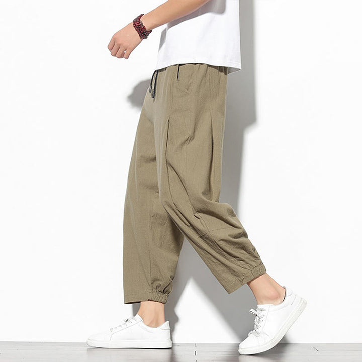 Buddha Stones Summer Men's 7-8 Length Cotton Linen Carrot Pants With Pockets - BurlyWood - US/UK/AU46，EU56 (5XL) - image 1