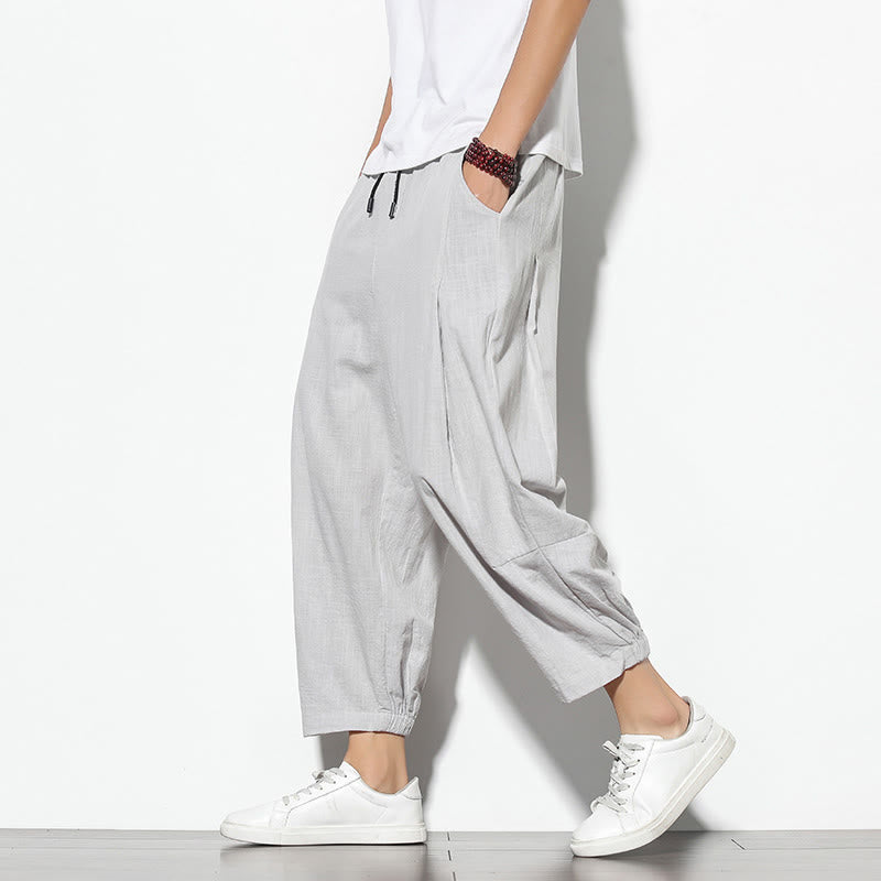 Buddha Stones Summer Men's 7-8 Length Cotton Linen Carrot Pants With Pockets - LightGrey - US/UK/AU46，EU56 (5XL) - image 4