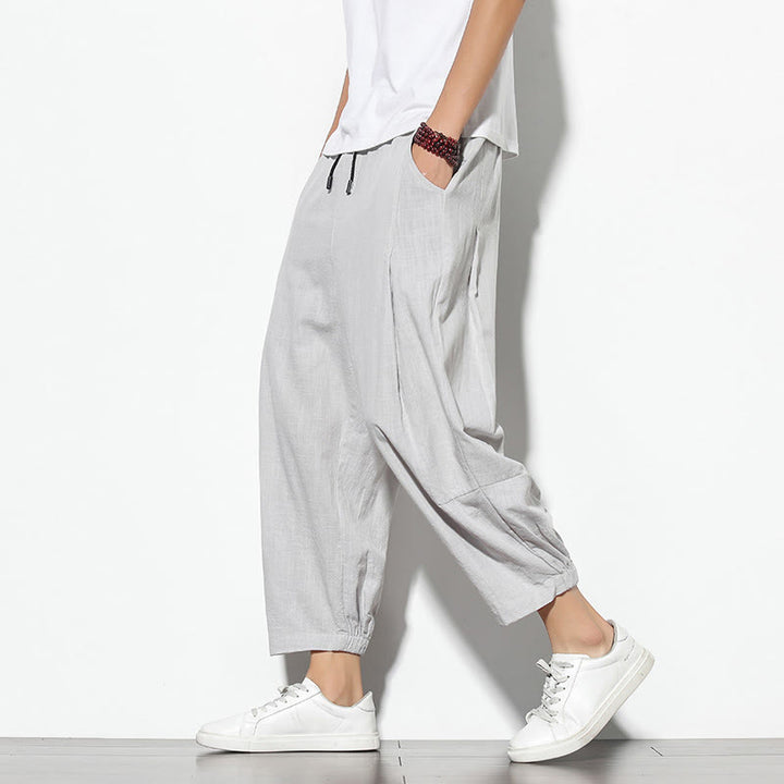 Buddha Stones Summer Men's 7-8 Length Cotton Linen Carrot Pants With Pockets - LightGrey - US/UK/AU46，EU56 (5XL) - image 4