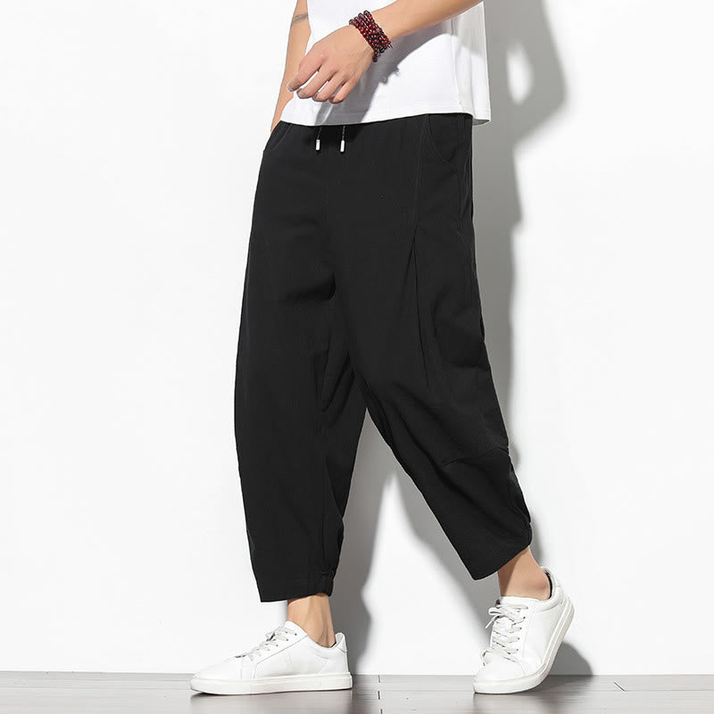 Buddha Stones Summer Men's 7-8 Length Cotton Linen Carrot Pants With Pockets - Black - US/UK/AU46，EU56 (5XL) - image 14