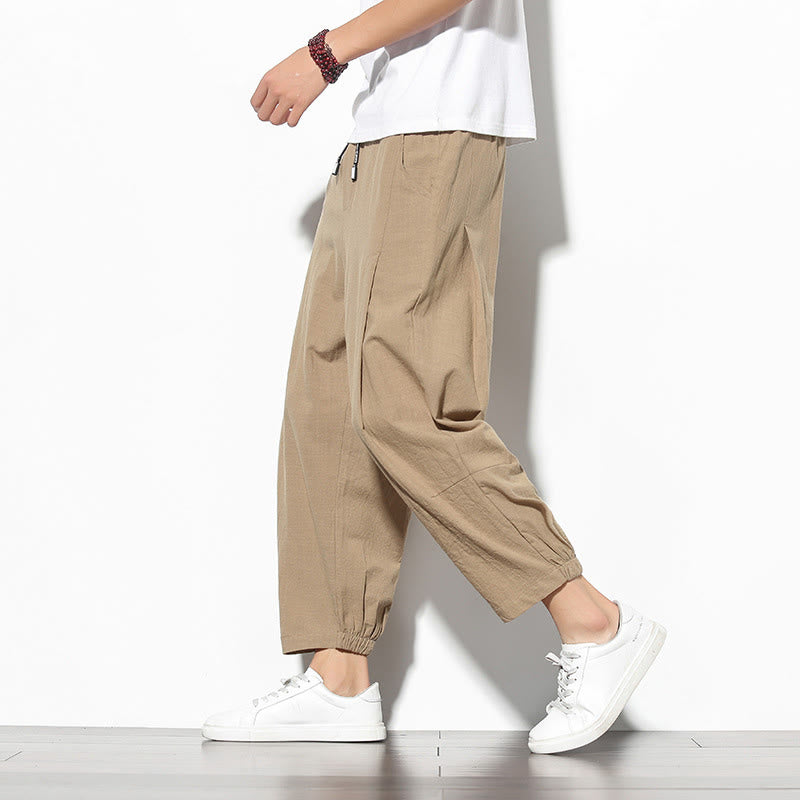 Buddha Stones Summer Men's 7-8 Length Cotton Linen Carrot Pants With Pockets - Tan - US/UK/AU46，EU56 (5XL) - image 5
