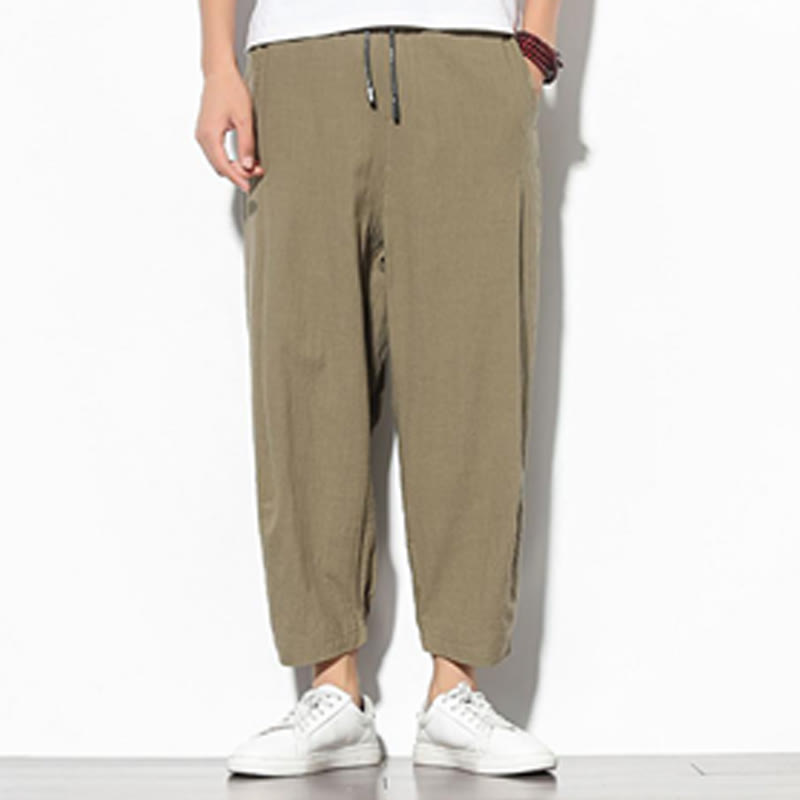 Buddha Stones Summer Men's 7-8 Length Cotton Linen Carrot Pants With Pockets - image 2