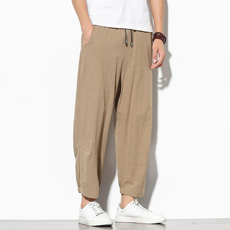 Buddha Stones Summer Men's 7-8 Length Cotton Linen Carrot Pants With Pockets - image 11