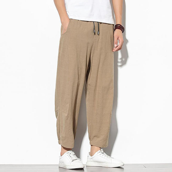 Buddha Stones Summer Men's 7-8 Length Cotton Linen Carrot Pants With Pockets - image 11