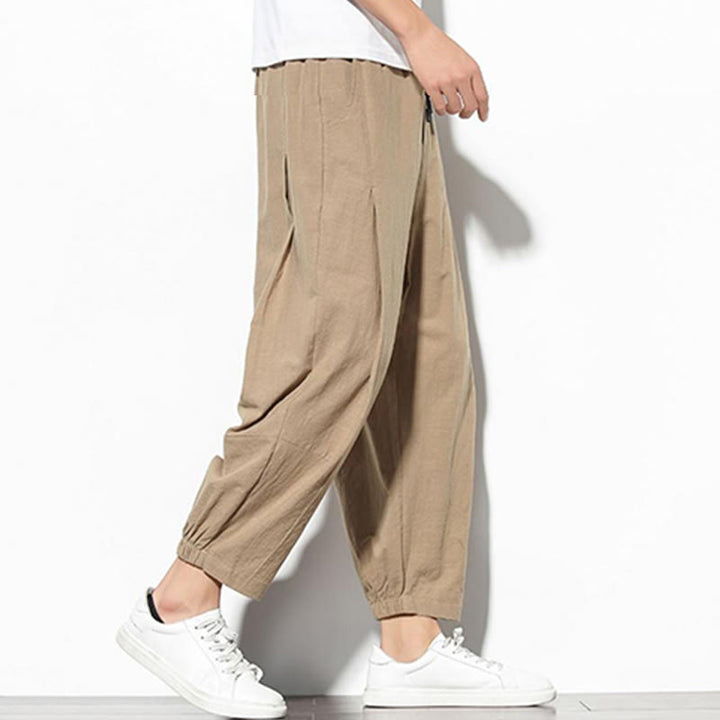 Buddha Stones Summer Men's 7-8 Length Cotton Linen Carrot Pants With Pockets - image 8