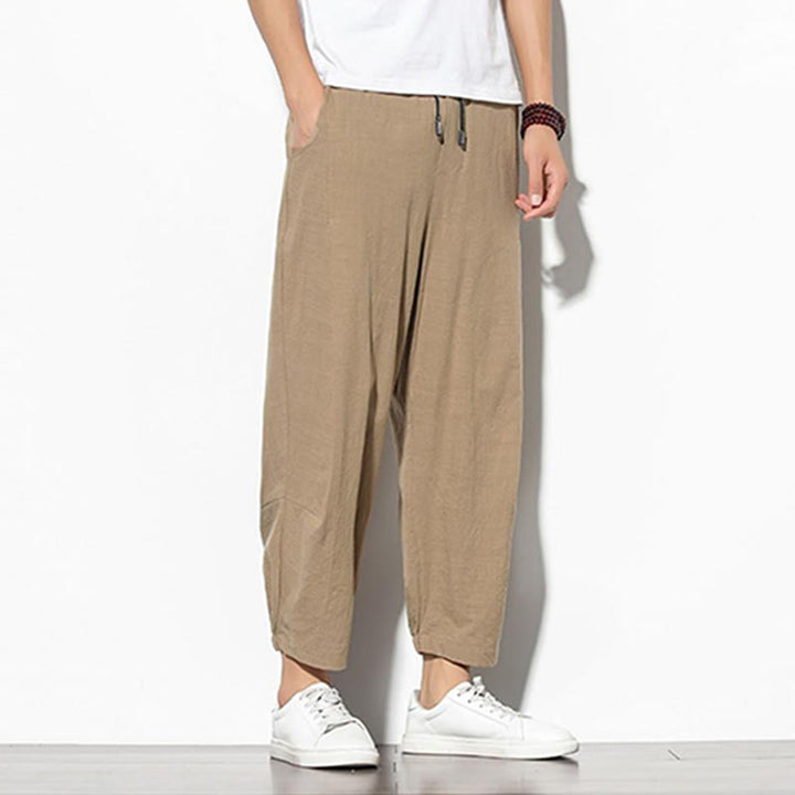 Buddha Stones Summer Men's 7-8 Length Cotton Linen Carrot Pants With Pockets - image 8