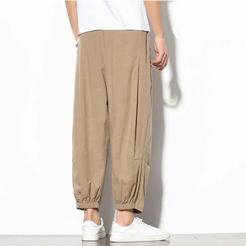 Buddha Stones Summer Men's 7-8 Length Cotton Linen Carrot Pants With Pockets - image 7