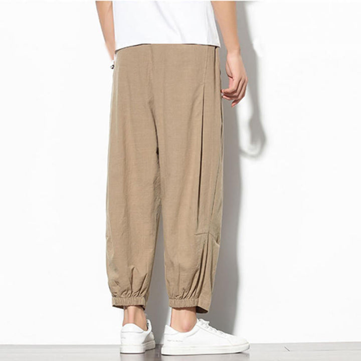 Buddha Stones Summer Men's 7-8 Length Cotton Linen Carrot Pants With Pockets - image 7