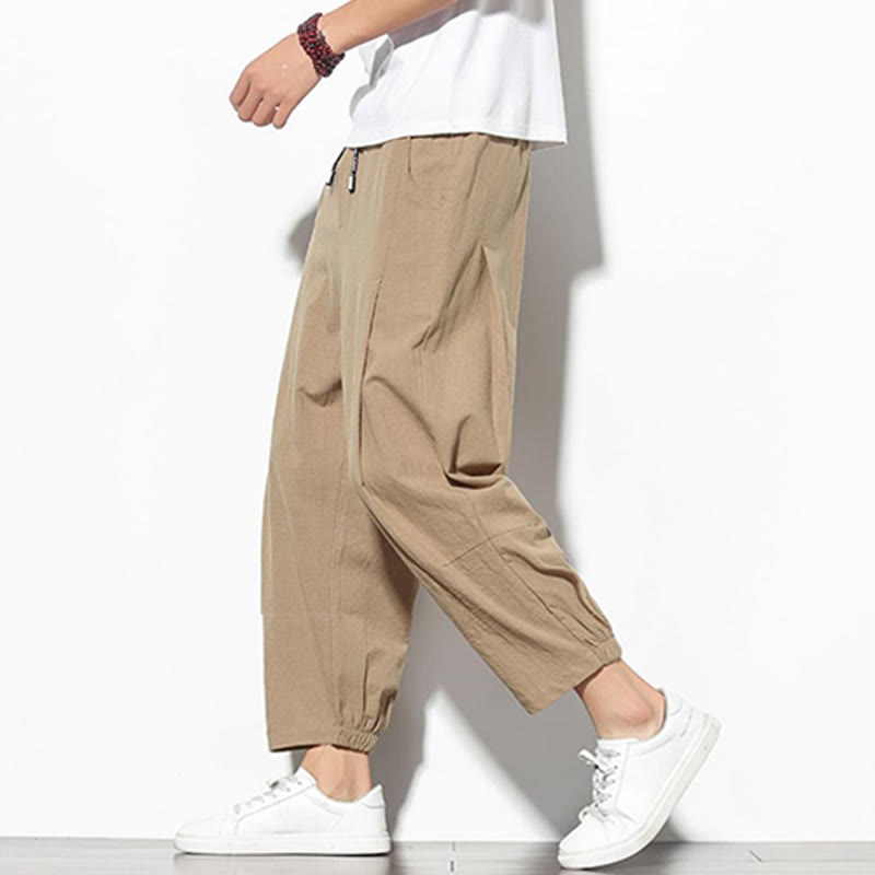 Buddha Stones Summer Men's 7-8 Length Cotton Linen Carrot Pants With Pockets - image 9