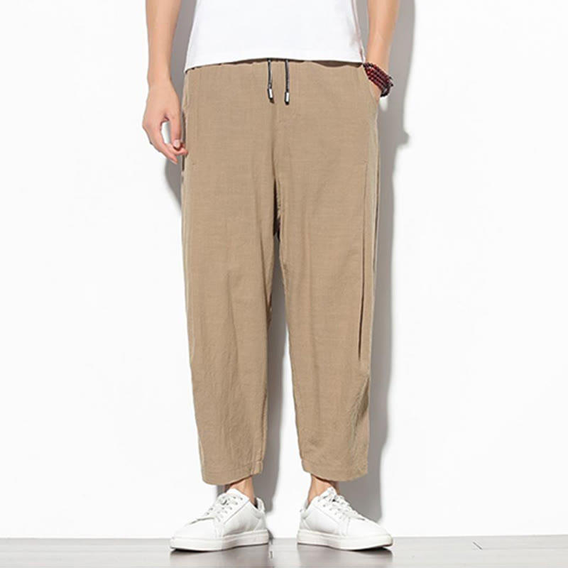 Buddha Stones Summer Men's 7-8 Length Cotton Linen Carrot Pants With Pockets - image 12