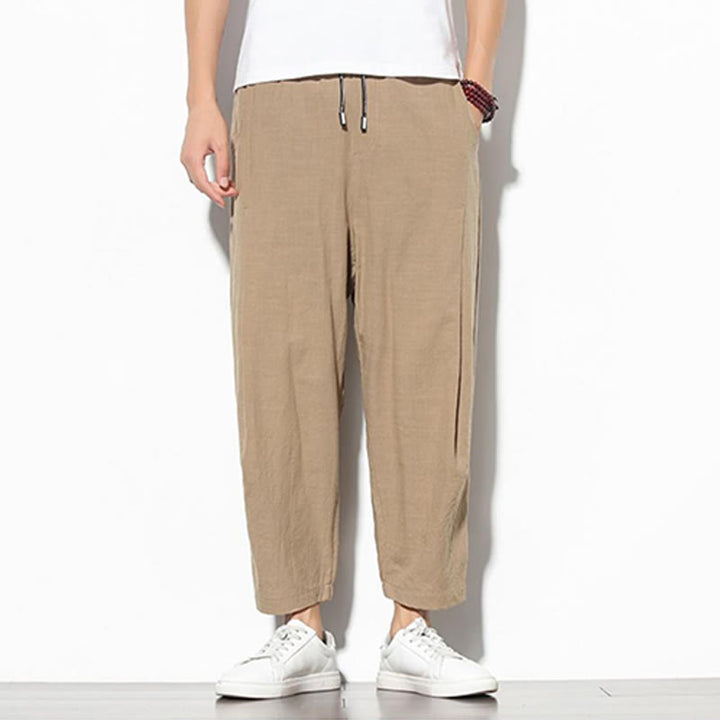 Buddha Stones Summer Men's 7-8 Length Cotton Linen Carrot Pants With Pockets - image 12